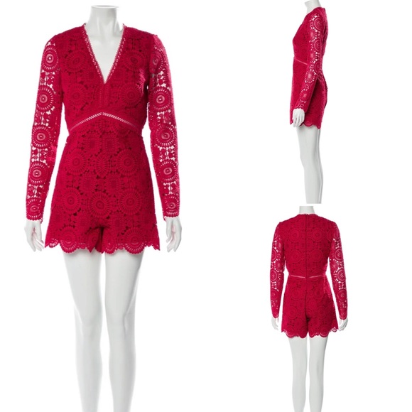 Ml Monique Lhuillier Lace V-Neck Romper Red Sz 10 - Picture 4 of 13